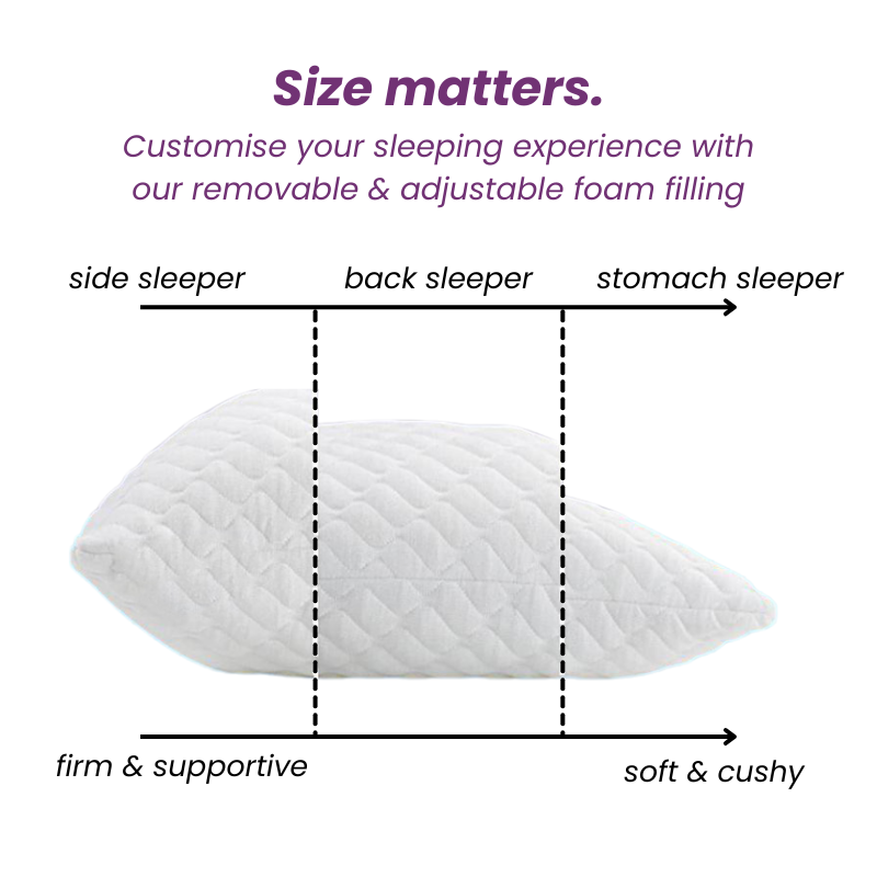 crescent pillow adjustable size customize and adjust foam filling for side back stomach sleeper