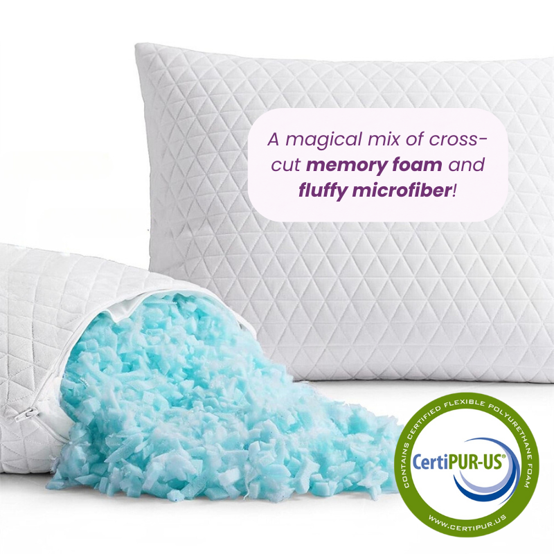 crescent pillow mix of cross cut memory foam and fluffy microfiber good for back side stomach sleeper