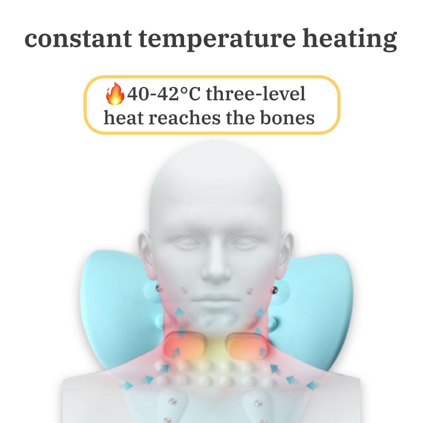 heated neck massage pillow with 3 constant warm heating settings