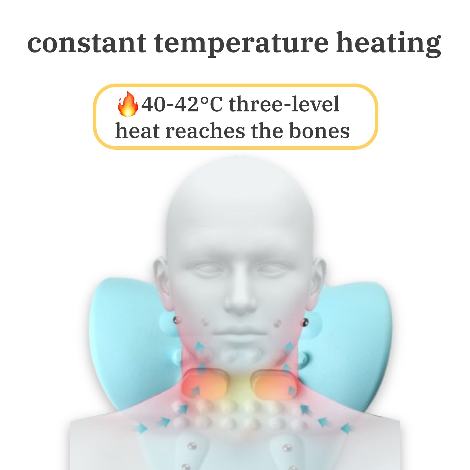 heated neck massage pillow with 3 constant warm heating settings